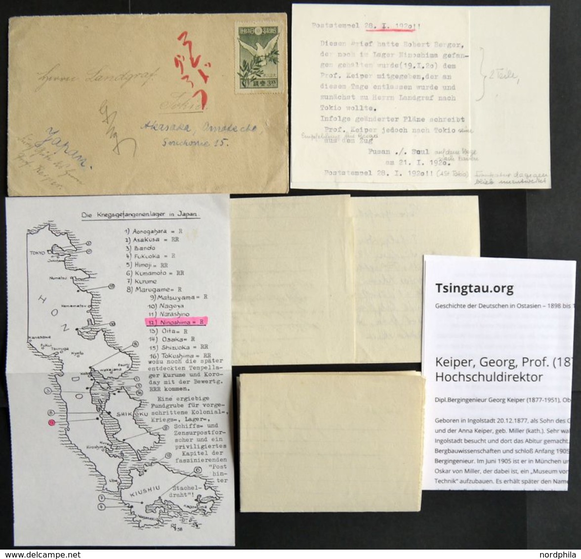 1920, Kiautschou-Kämpferhilfe, Brief Von Prof. Keiper An Herrn Landgraf In Tokio, Empfehlung Für Ninoshima Lagerinsassen - Nuovi