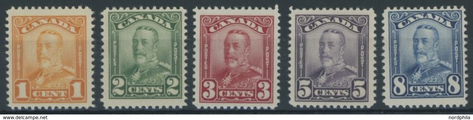 KANADA 128-30,132/3A **, 1928, 1 - 3, 5 Und 8 C. König Georg V., Vierseitig Gezähnt, 5 Postfrische Prachtwerte - Ungebraucht