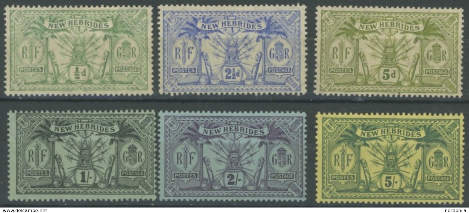 NEUE HEBRIDEN 27,30/1,33-35 *, 1911/2, 6 Prachtwerte, Falzrest, Mi. 155.- - Autres & Non Classés