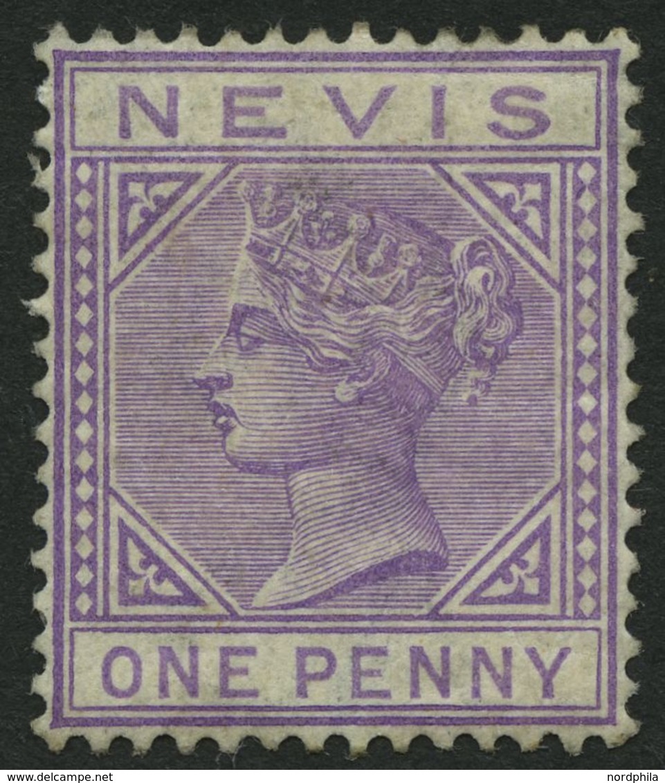 NEVIS 15 *, 1882, 1 P. Lila, Falzreste, Feinst, Mi. 110.- - St.Christopher-Nevis & Anguilla (...-1980)