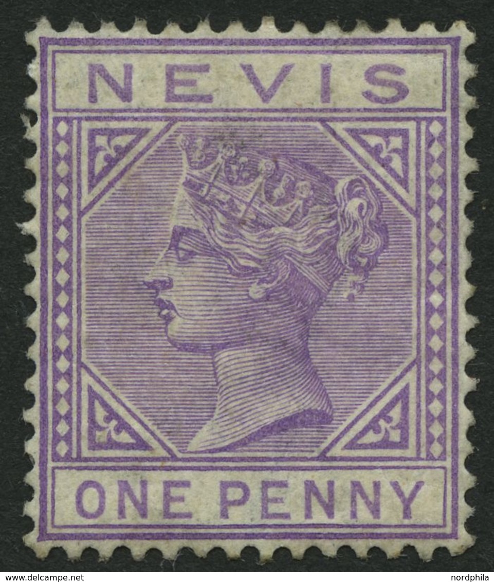 NEVIS 15 *, 1882, 1 P. Lila, Falzreste, Feinst, Mi. 110.- - St.Christopher-Nevis-Anguilla (...-1980)