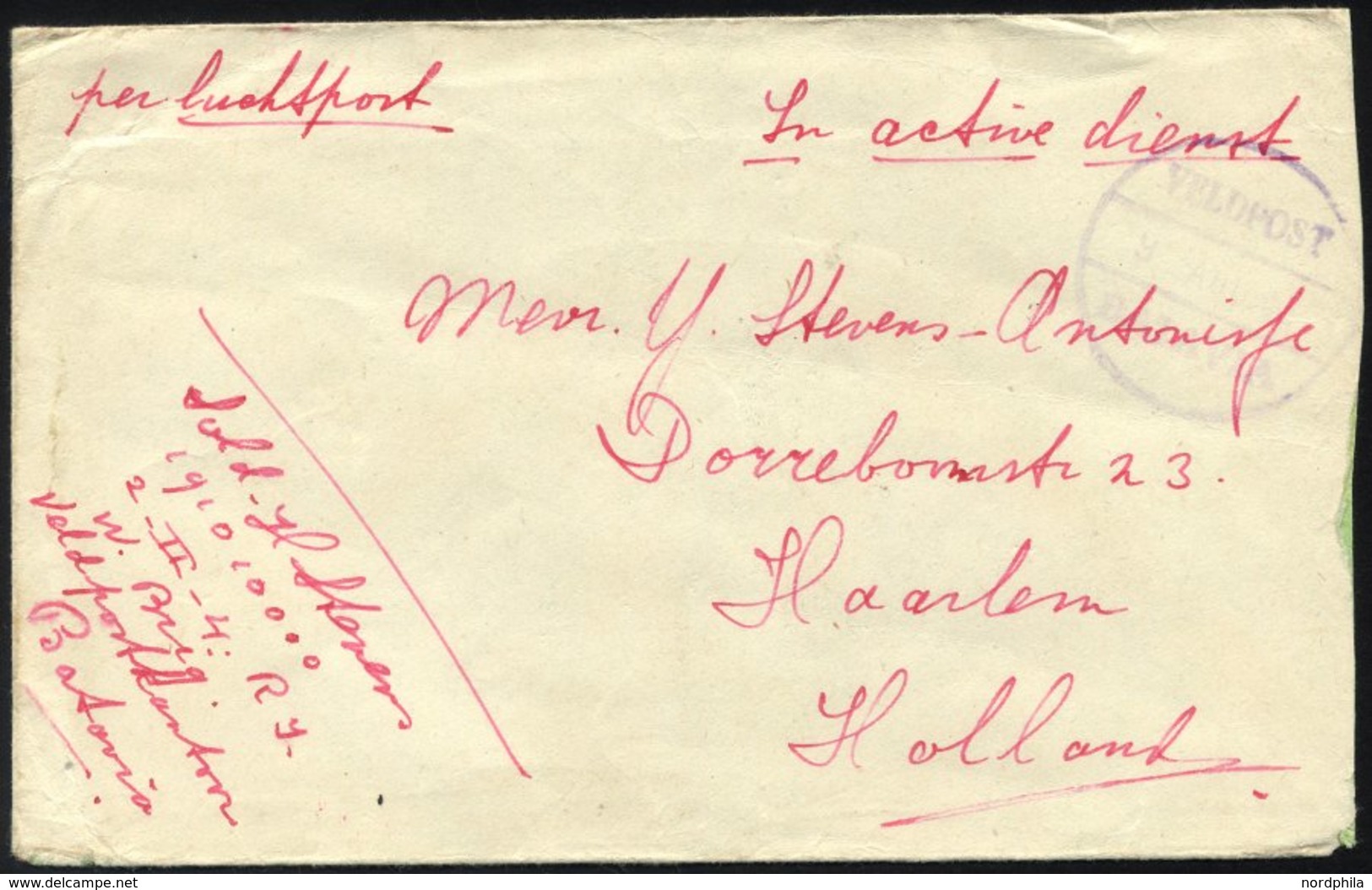 NIEDERLÄNDISCH-INDIEN 1946, Violetter K1 VELDPOST/Datum/BATAVIA Und Handschriftlicher Vermerk In Active Dienst Auf Luft- - Netherlands Indies