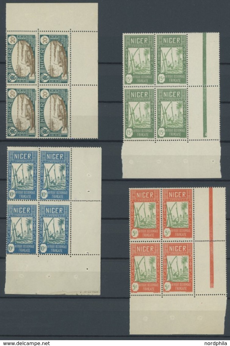 NIGER 29-53 VB **, 1926, Landschaften (ohne Mi.Nr. 35) In Viererblocks, Fast Alle Aus Der Bogenecke, Postfrisch, 24 Prac - Autres & Non Classés