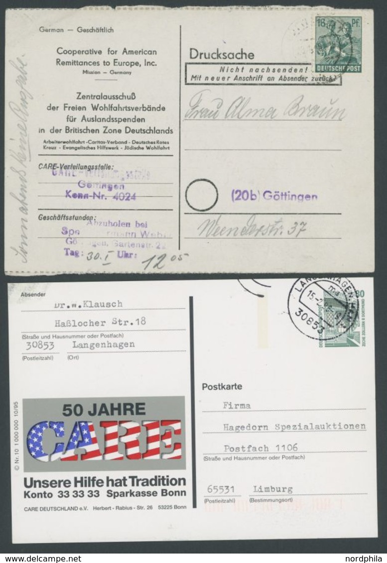 1948/96, CARE-Nachkriegshilfe Für Europa: 1948 Paketankunfts-Benachrichtigung Göttingen Mit SBZ Mi.Nr. 949 Und 1996 Bund - Collections