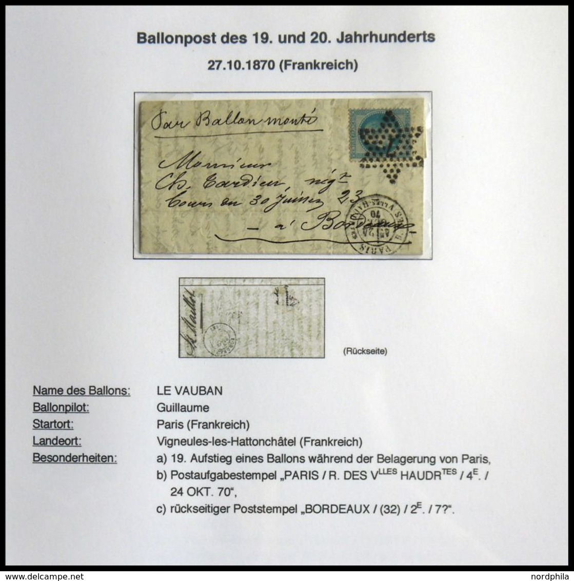 1870-2000, Ausstellungssammlung Ballonpost mit ca. 2500 verschiedenen Belegen, beginnend mit 11 Ballon Monte in guter Er