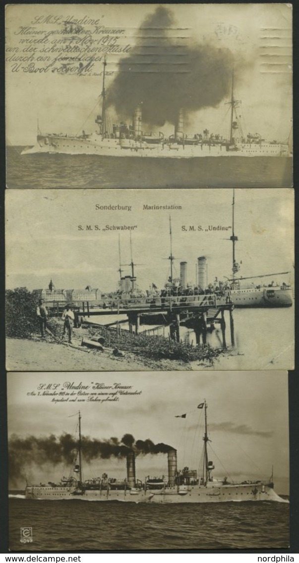 ALTE POSTKARTEN - SCHIFFE KAISERL. MARINE S.M.S. Undine, 4 Karten, Davon 2 Gebrauchte Und Eine Farbige Künstlerkarte - Warships