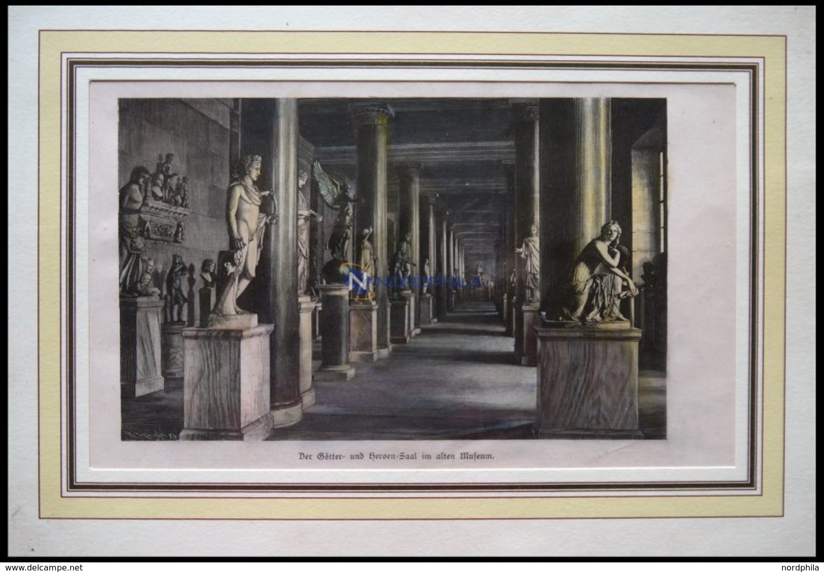 BERLIN: Der Götter- Und Heroen-Saal Im Alten Museum, Kolorierter Holzstich Um 1880 - Lithographien