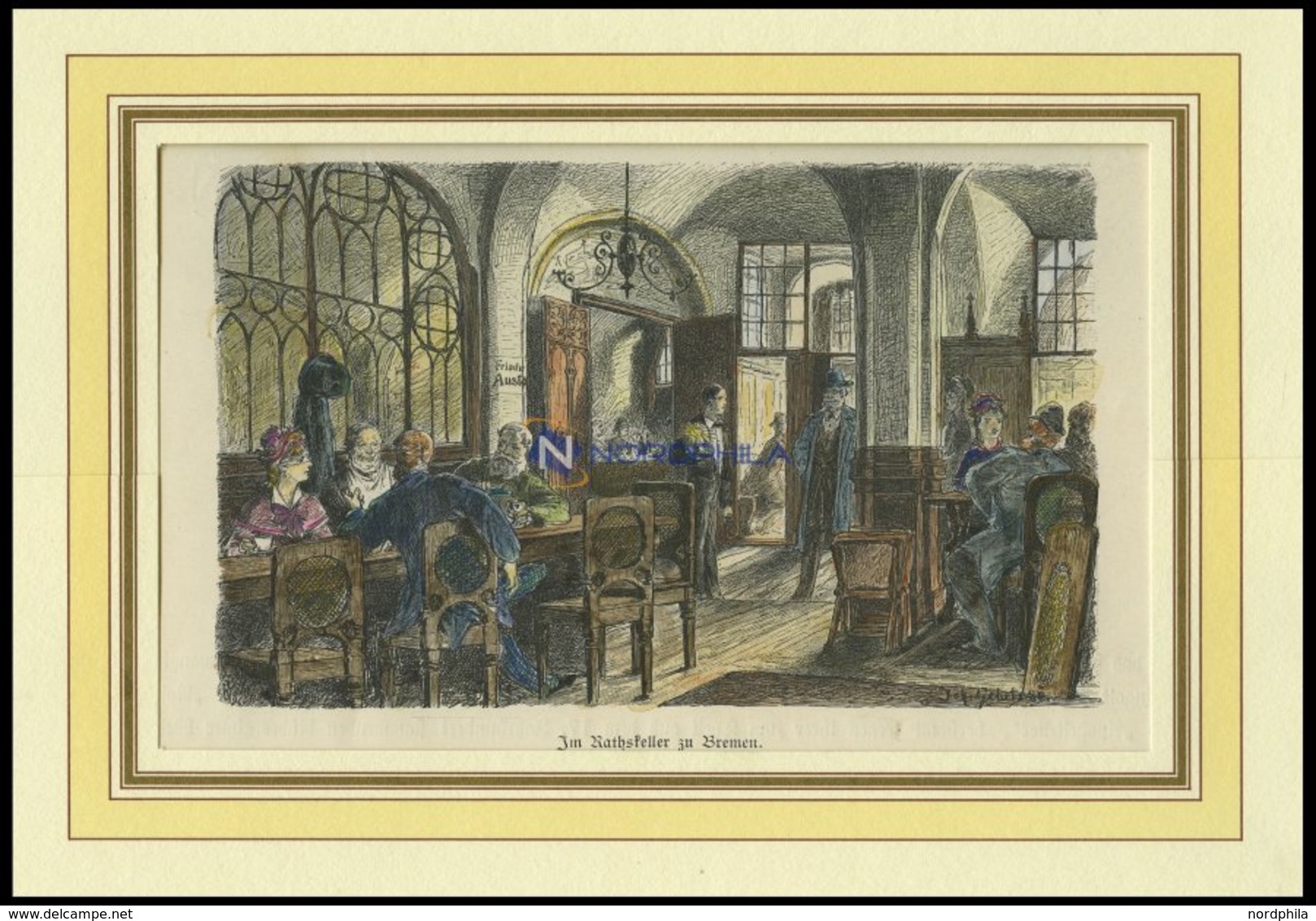 BREMEN: Im Ratskeller, Kolorierter Holzstich Von Gehrts Von 1881 - Lithografieën