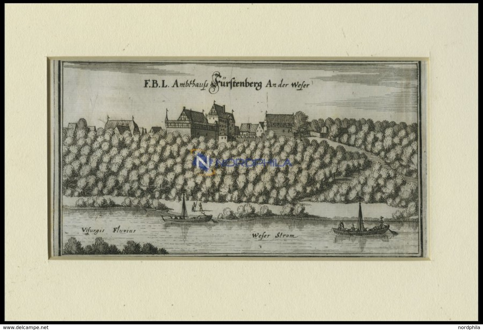 FÜRSTENBERG, Gesamtansicht, Kupferstich Von Merian Um 1645 - Lithographien