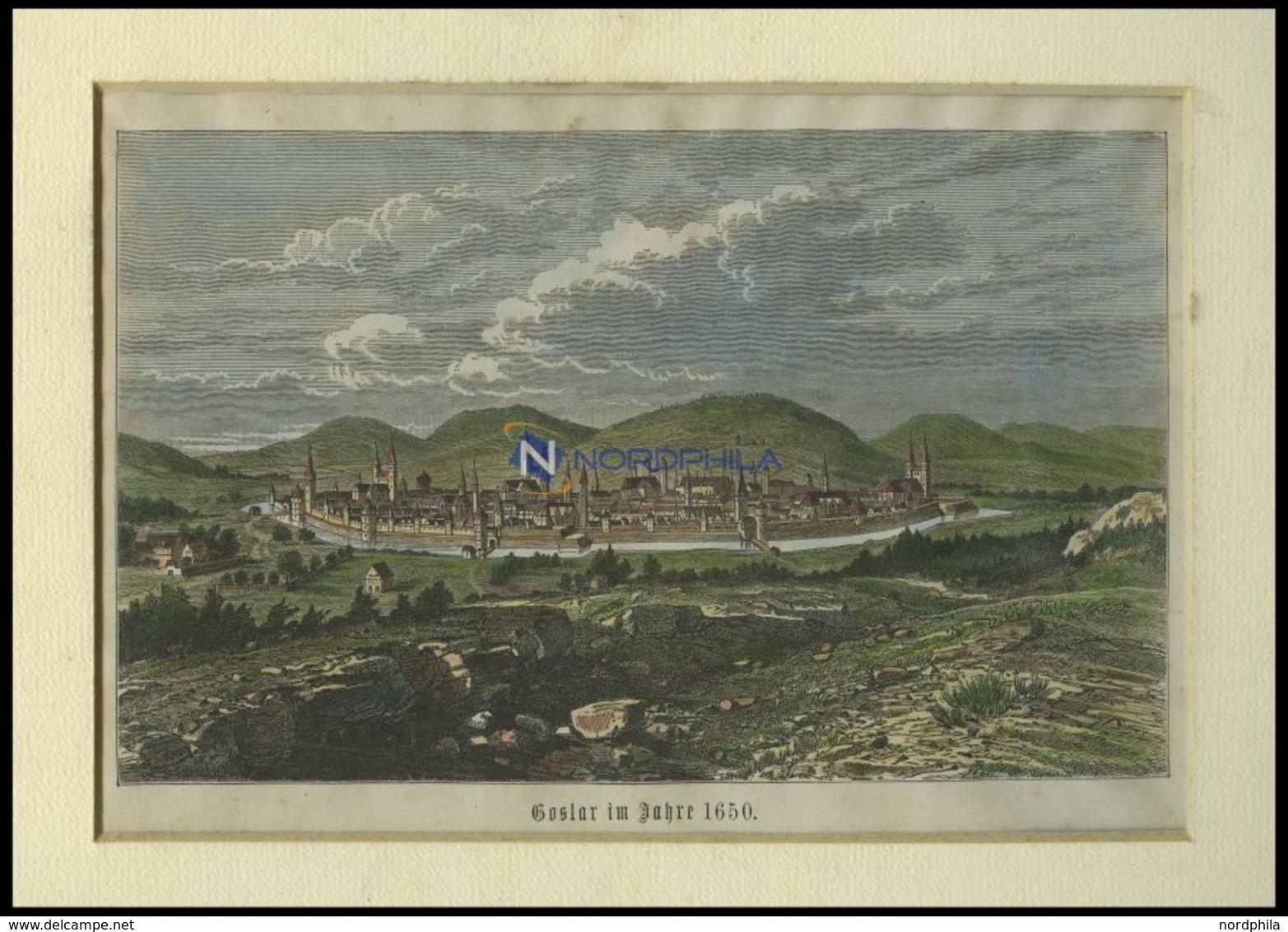 GOSLAR, Gesamtansicht, Kolorierter Holzstich Auf Vaterländische Geschichten Von Görges 1843/4 - Lithographies