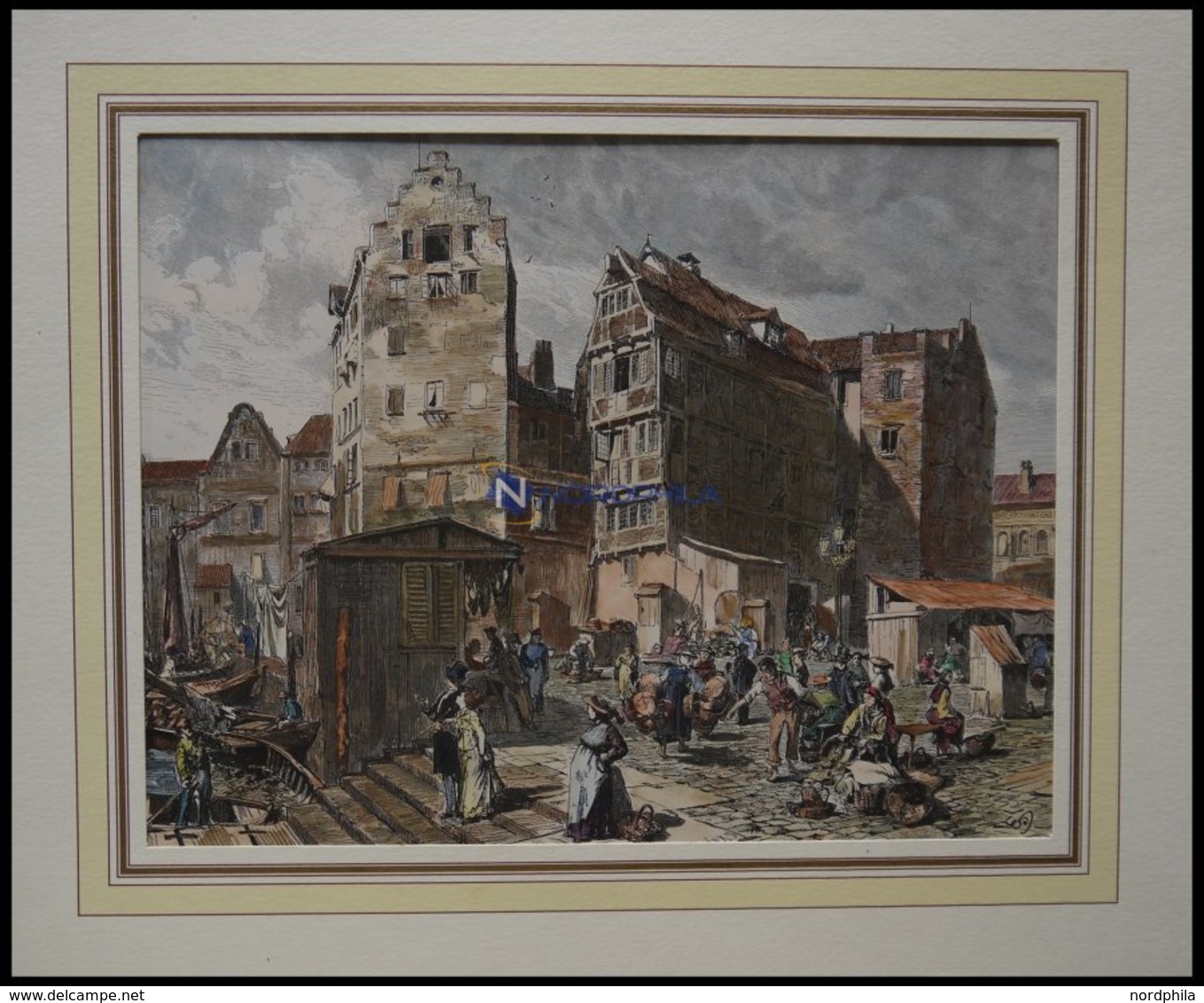 HAMBURG-ALTONA: Markt In Altona, Kolorierter Holzstich Um 1880 - Lithographies
