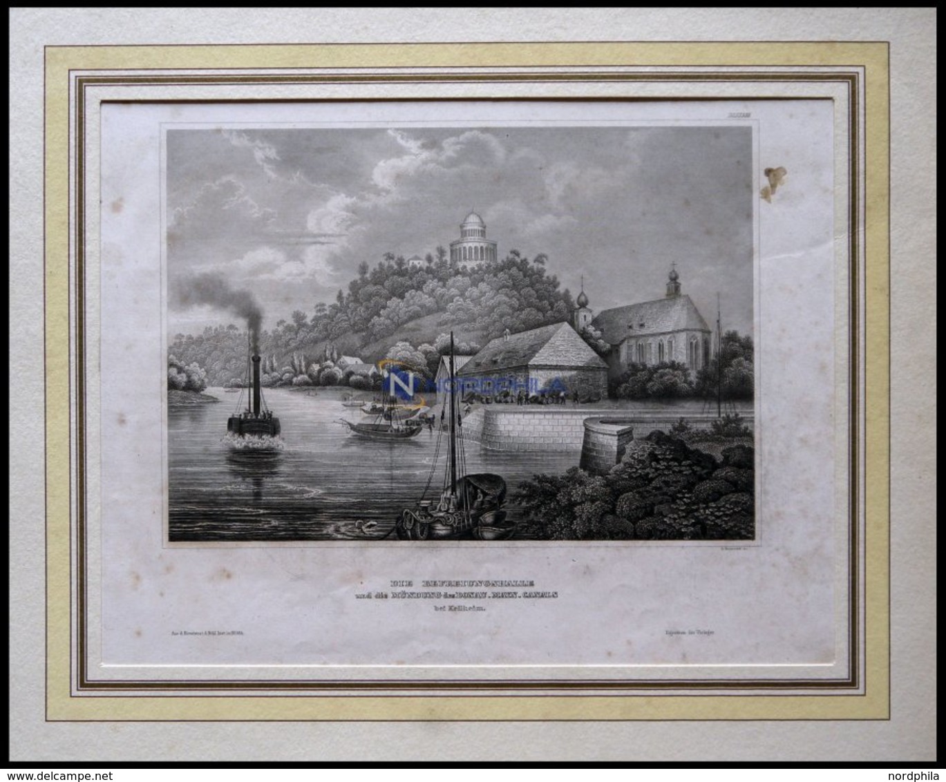 Bei KELHEIM: Die Befreiungshalle Und Die Mündung Des Donau-Main-Kanals, Gering Fleckig, Stahlstich Von B.I. Um 1840 - Lithographies