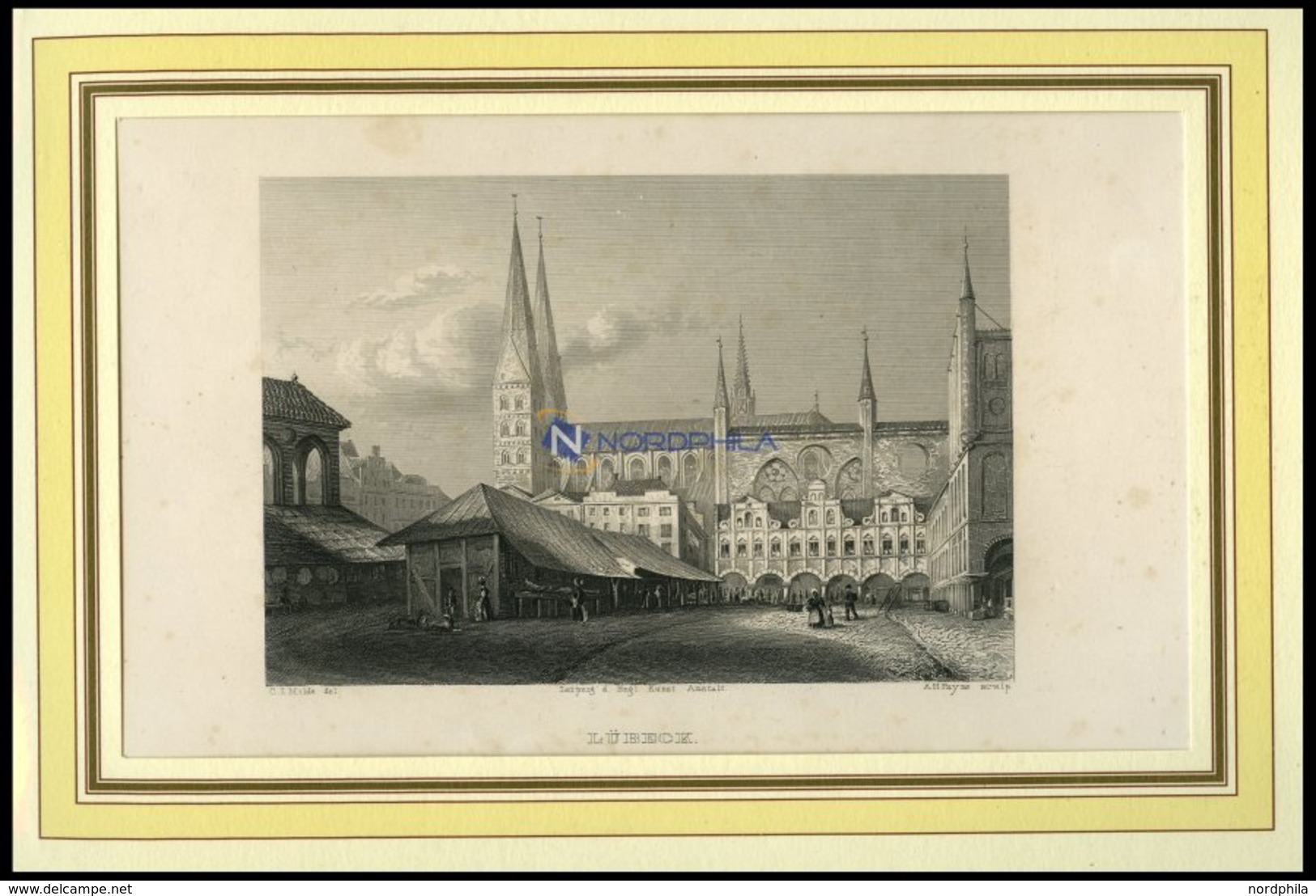 LÜBECK, Teilansicht, Stahlstich Von Milde/Payne Um 1840 - Lithographies