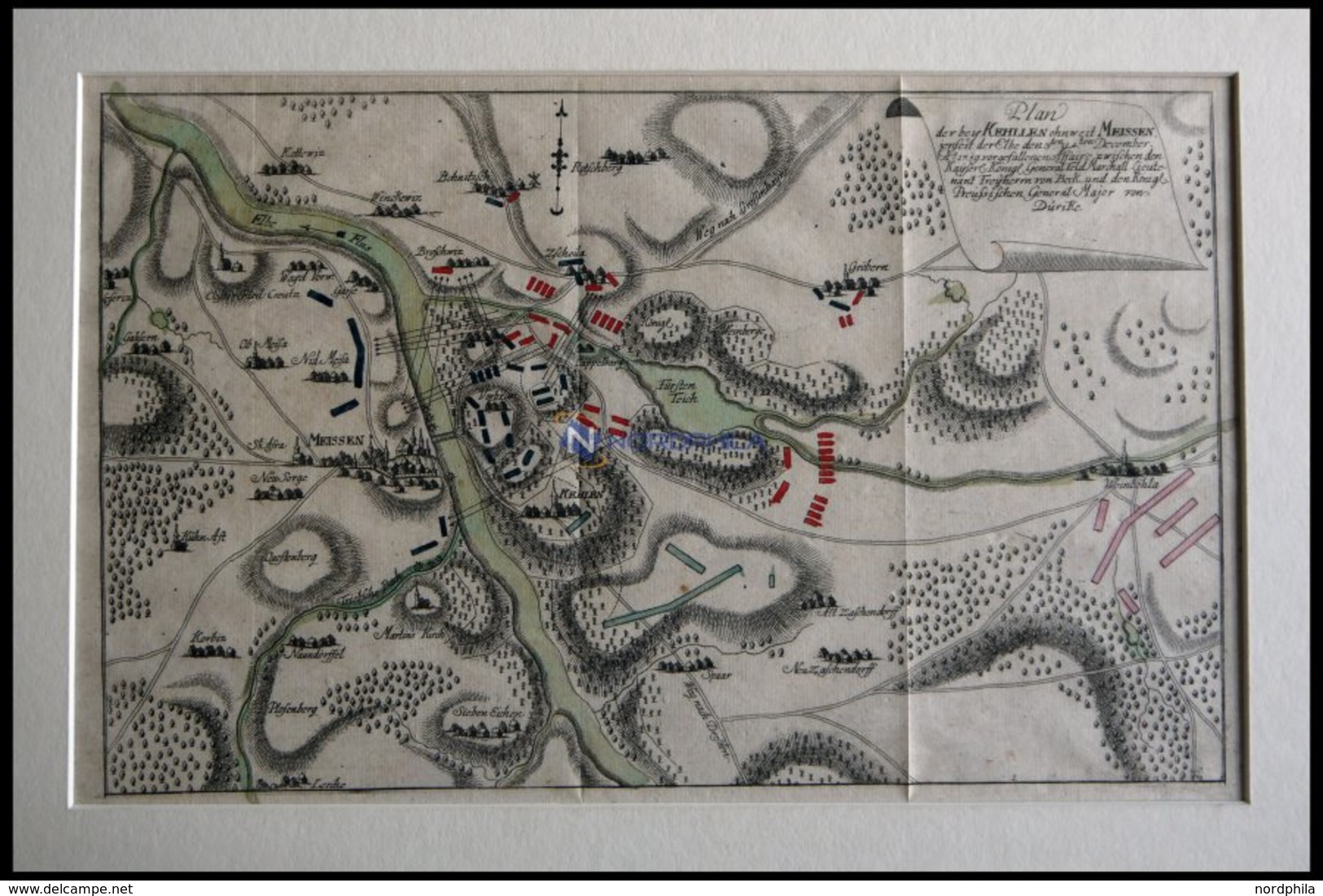 MEISSEN, Plan Der Schlacht Bei Kehlen Vom 3. Und 4.12.1759, Altkolorierter Kupferstich Von Ca. 1760 - Lithographien