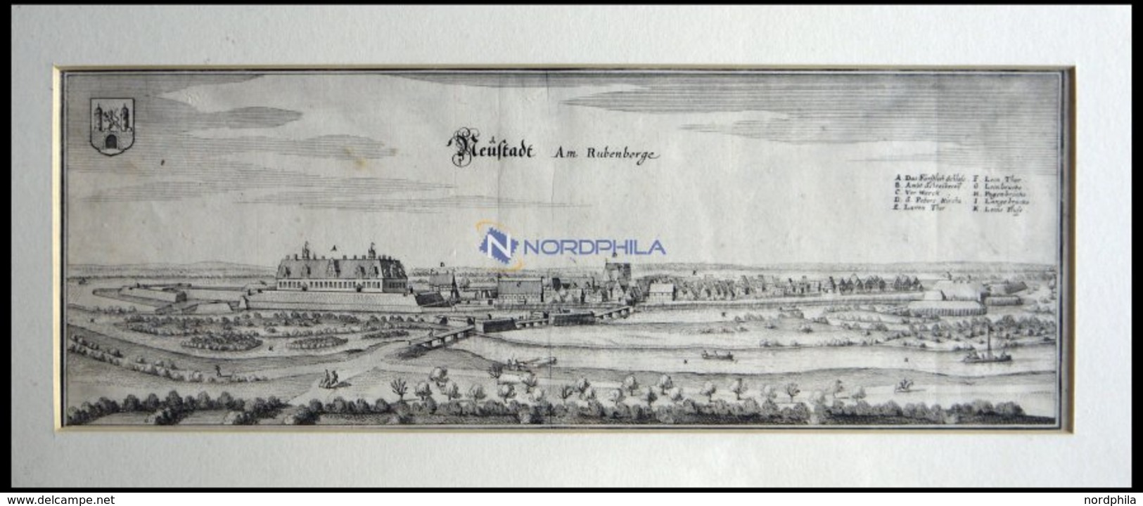 NEUSTADT Auf RÜBENBERGE, Gesamtansicht, Kupferstich Von Merian Um 1645 - Lithographien