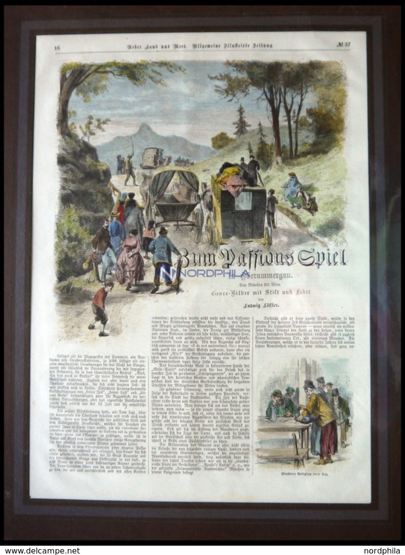 OBERAMMERGAU: Zum Passionsspiel, Kolorierter Holzstich Um 1880 - Lithographien