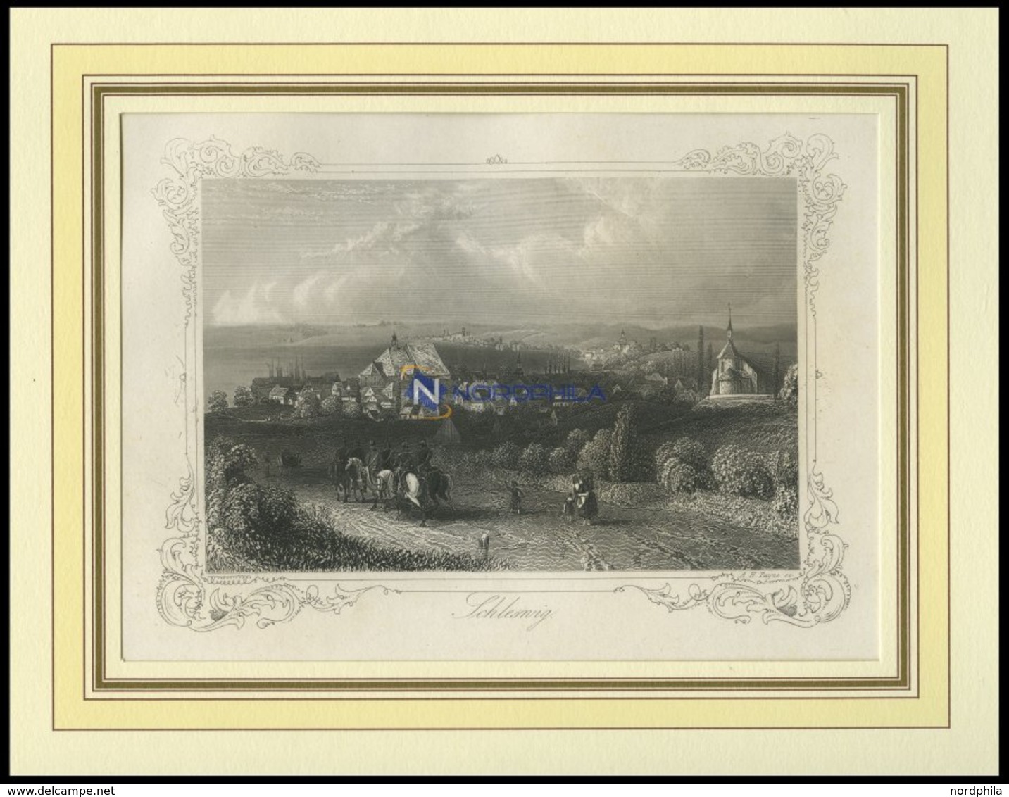 SCHLESWIG, Gesamtansicht A..Ferne, Stahlstich Aus Payne`s Universum 1855 - Lithographies