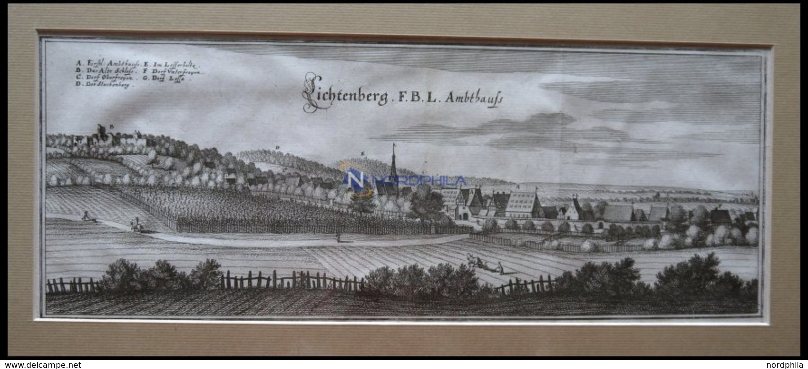 WOLTERSDORF (Lichtenberg), Gesamtansicht, Kupferstich Von Merian Um 1645 - Lithographien