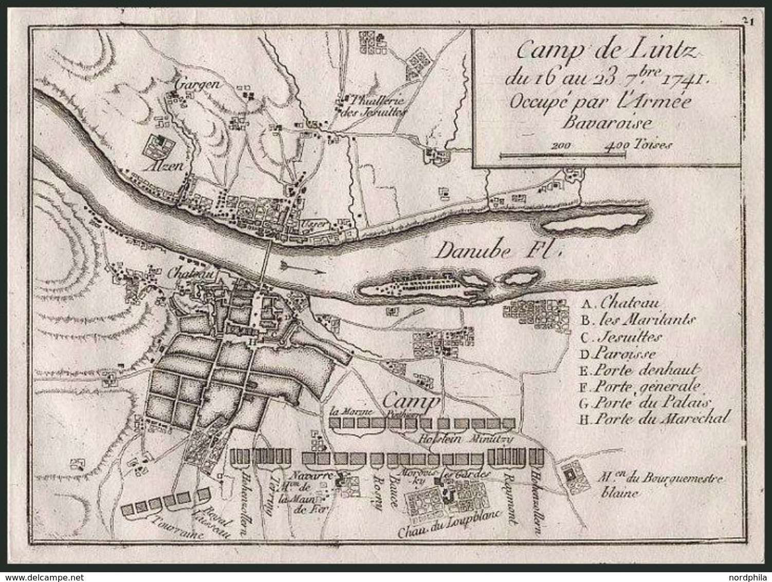 LINZ: Plan Der Stadt Während Des Feldlagers 1741, Kupferstich Von 1760 - Lithographien