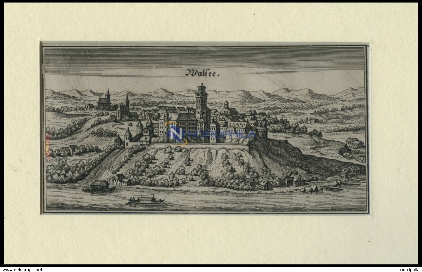 WALLSEE, Gesamtansicht, Kupferstich Von Merian Um 1645 - Lithographies