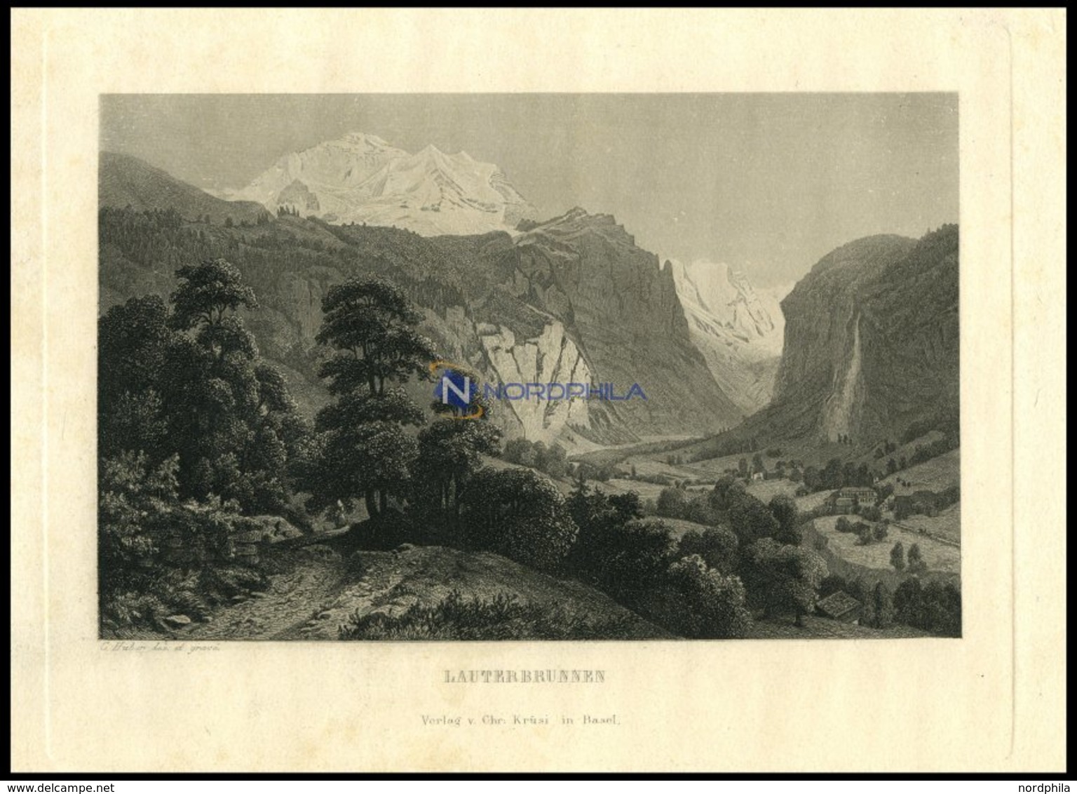 LAUTERBRUNNEN, Gesamtansicht, Stahlstich Von Huber Um 1840 - Lithographien