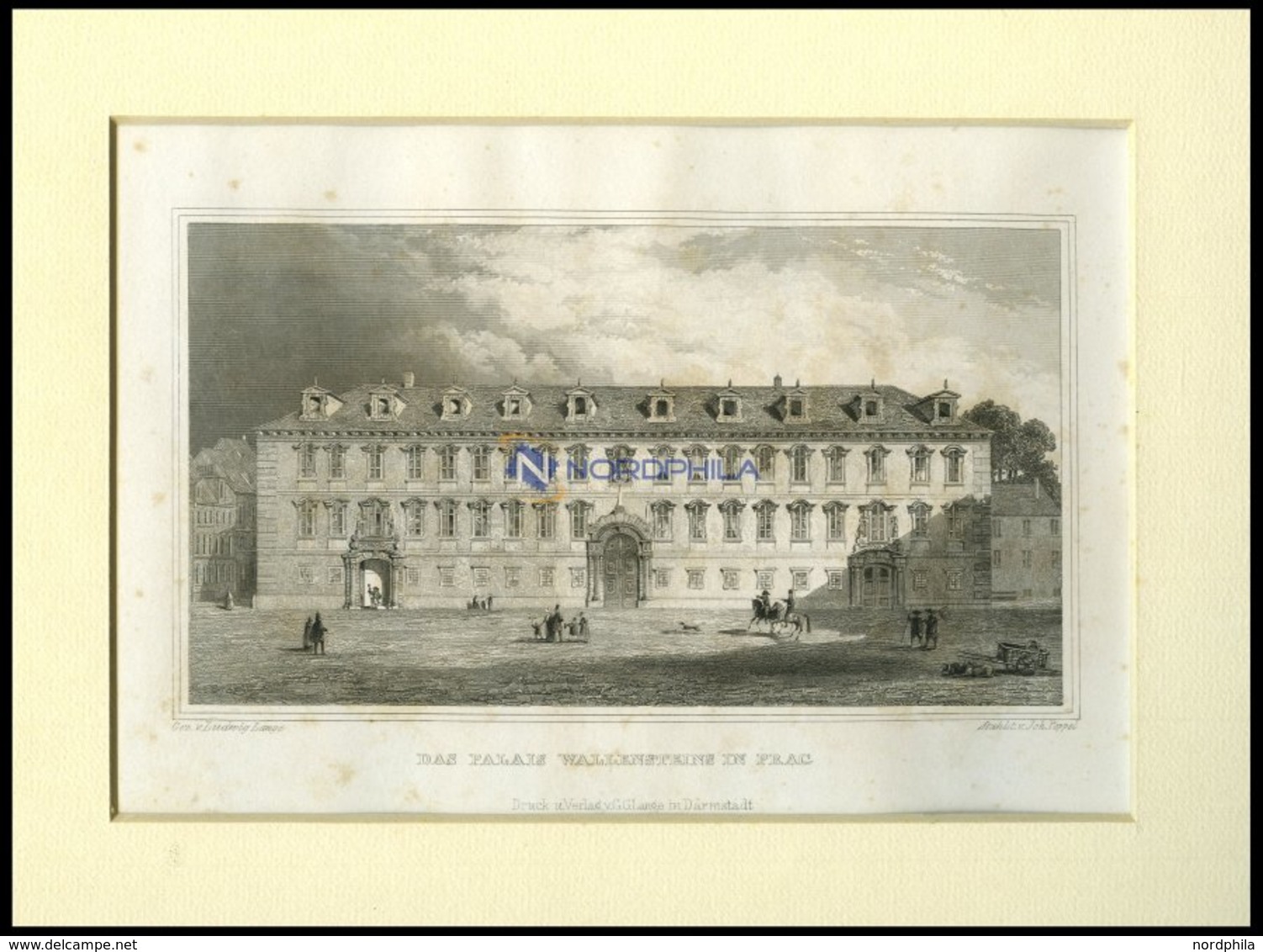 PRAG: Das Palais Wallenstein, Stahlstich Von Lange/Poppel, 1840 - Lithographies
