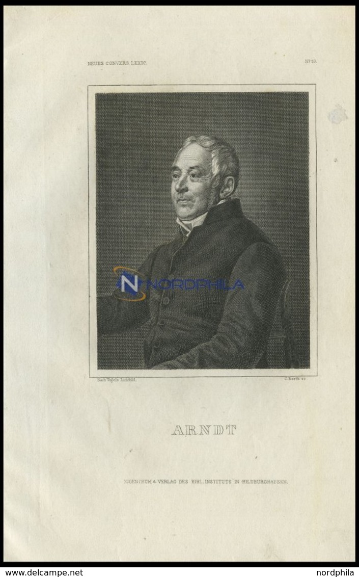 Ernst Moritz Arndt, Deutscher Schriftsteller, Stahlstich Von B.I. Um 1840 - Lithographies