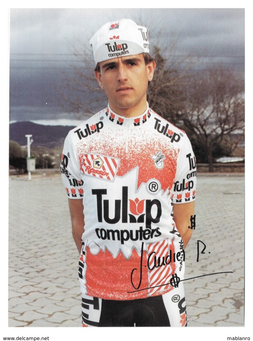 CARTE CYCLISME JOSE ANDRES RIPOLL SIGNEE TEAM TULIP 1990 FORMAT 14,5 X 19,7 - Cyclisme