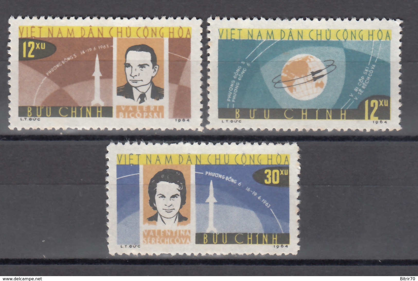 1964  Yvert Nº 360 / 362  MH, Viajes Espaciales, V. Bykovsky - Vietnam