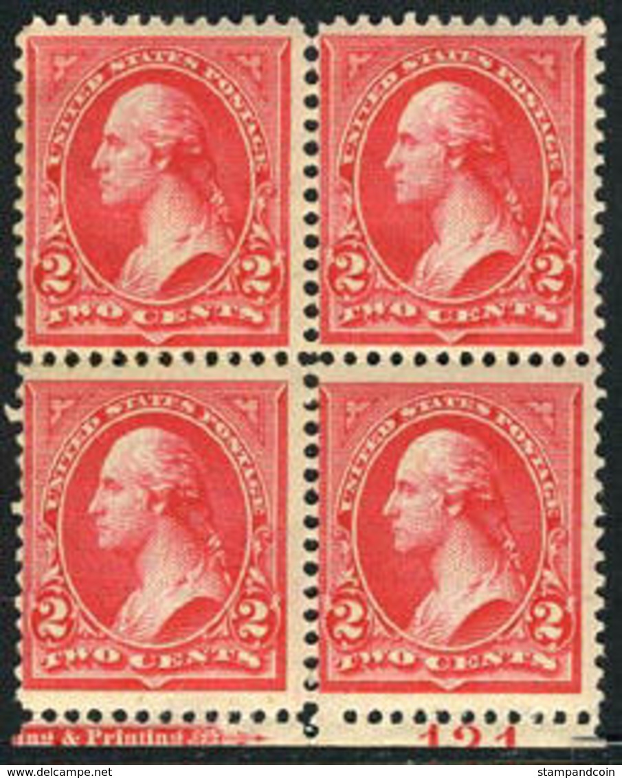 US #251 Blk. Of 4  Mint Hinged 2c Washington From 1894  Carmine Ty2 - Unused Stamps