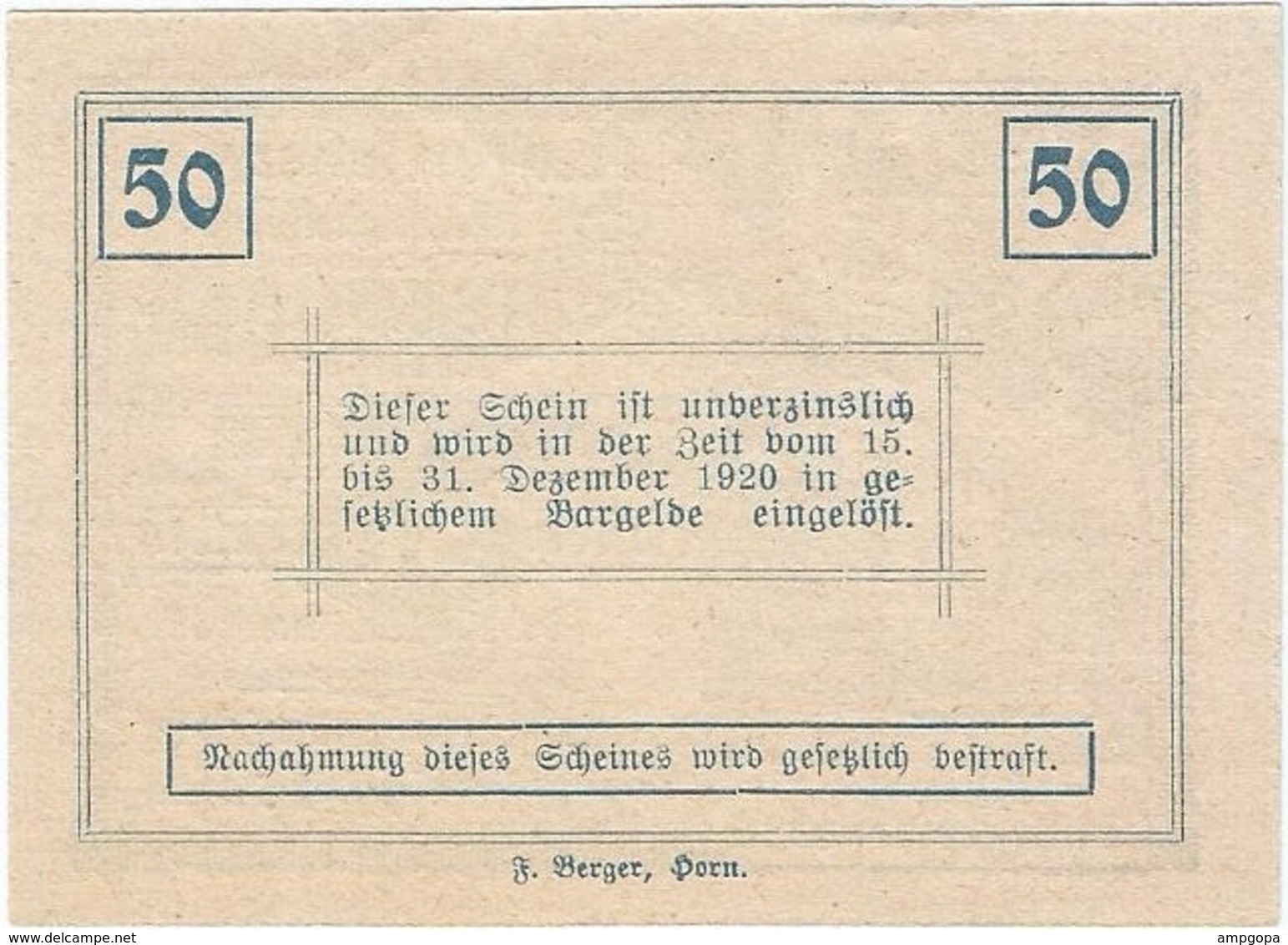 Austria (NOTGELD) 50 Heller Ziersdorf 31-12-1920 Kon 1276 C.6 Con Coma Y Punto En Impresor UNC Ref 3643-1 - Austria