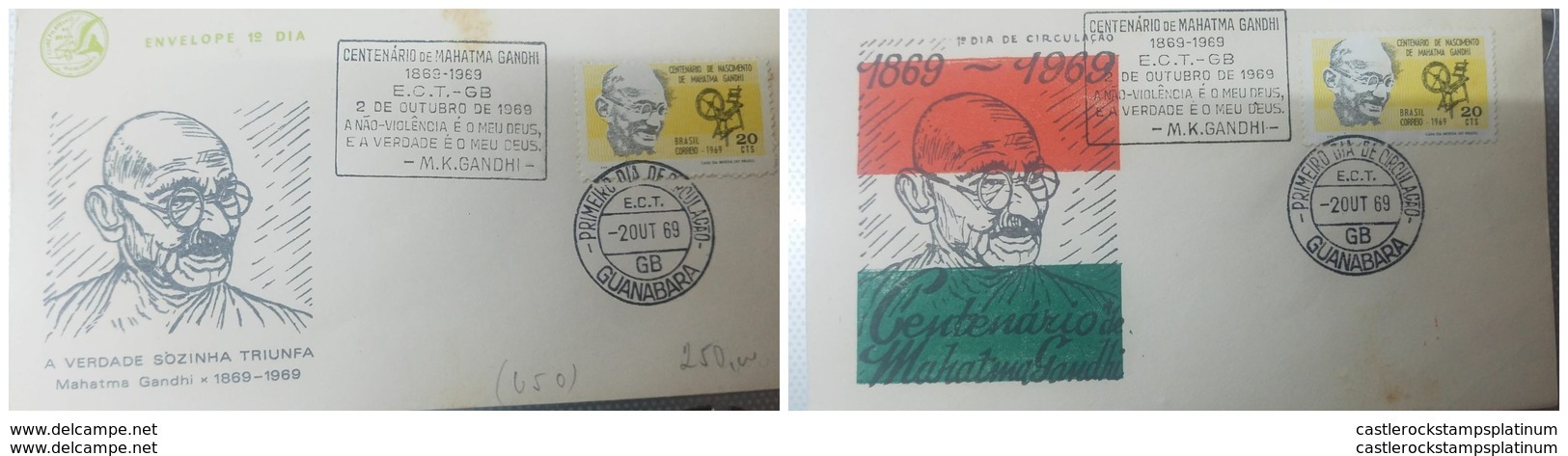 RO) 1969 BRAZIL,  MOHANDAS K. GANDHI - LEADER OF INDIA'S FIGHT FOR INDEPENDENCE, YEAR OF NON-VIOLENCE. FDC X 2 Un. XF ( - FDC