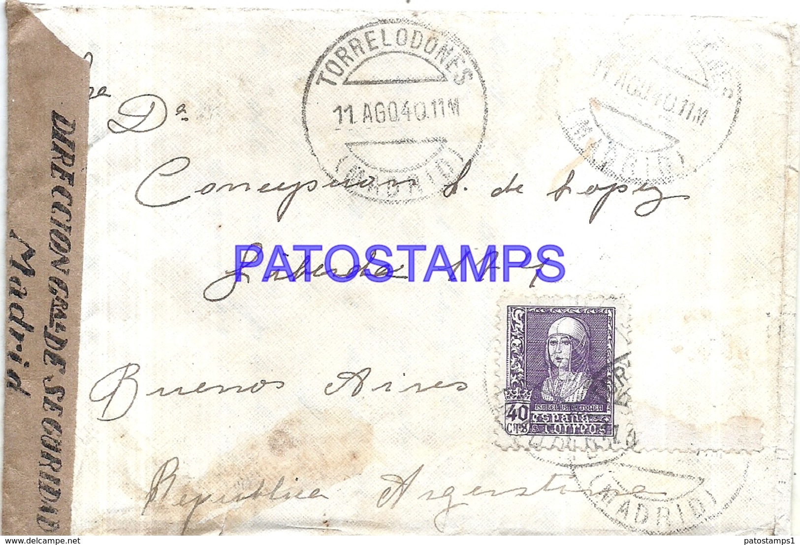 118674 SPAIN ESPAÑA TORRELODONES COVER YEAR 1940 CENSORED CIRCULATED TO ARGENTINA NO POSTAL POSTCARD - Other & Unclassified