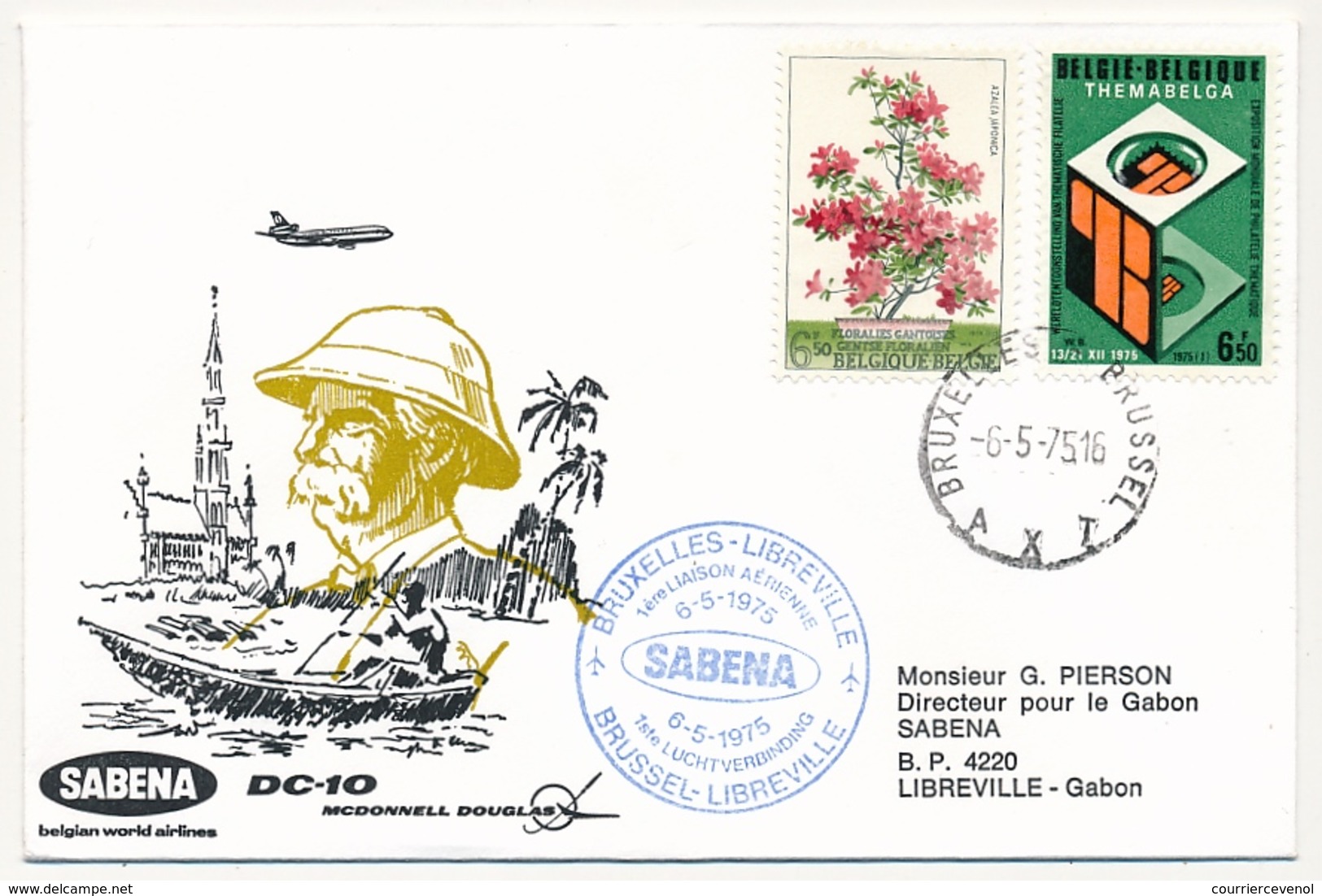 BELGIQUE / GABON - 2 Enveloppes SABENA - 1ere Liaison Aérienne - BRUXELLES - LIBREVILLE 6/5/1975 + Retour 12/5/75 - Andere & Zonder Classificatie