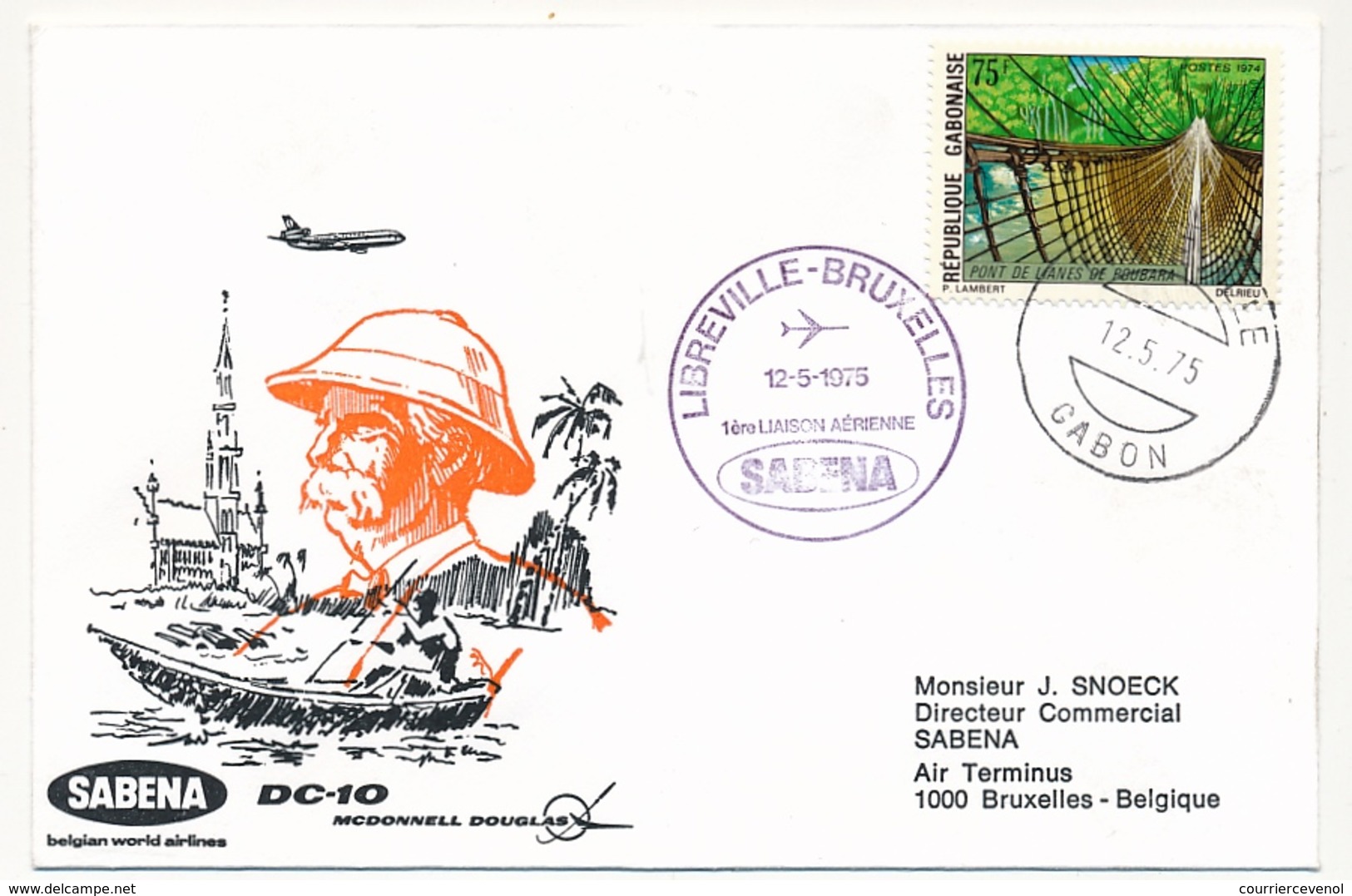 BELGIQUE / GABON - 2 Enveloppes SABENA - 1ere Liaison Aérienne - BRUXELLES - LIBREVILLE 6/5/1975 + Retour 12/5/75 - Autres & Non Classés