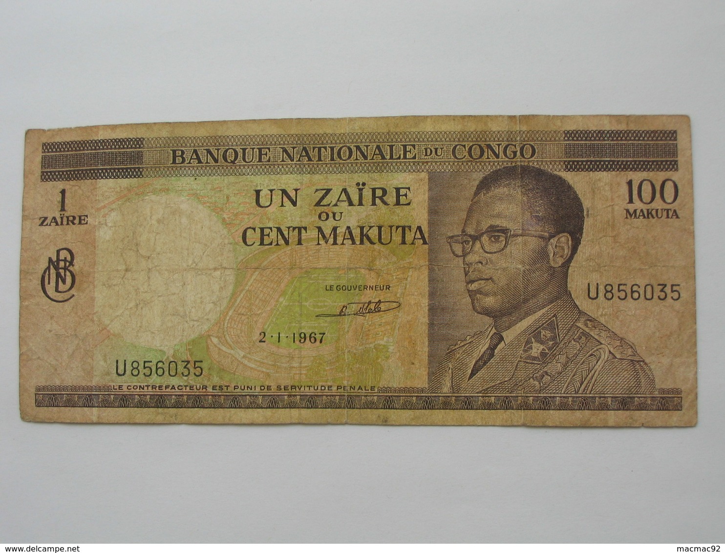 Un Zaire Ou Cent Makuta 1967- Banque National Du Congo   **** EN ACHAT IMMEDIAT **** - République Du Congo (Congo-Brazzaville)