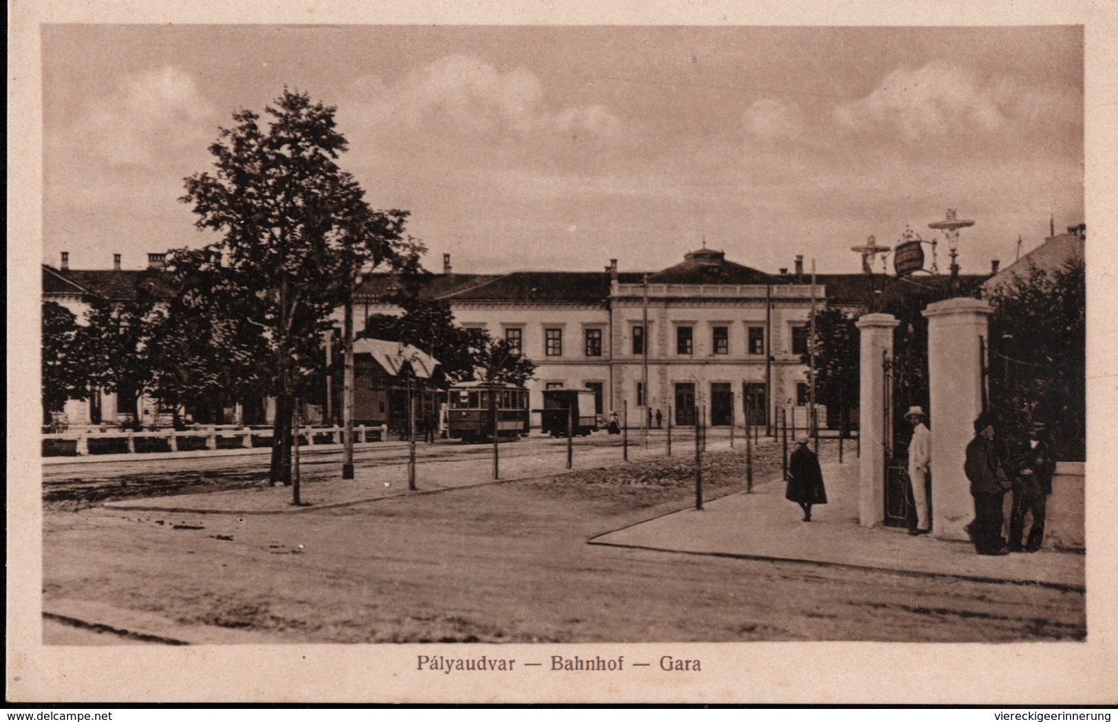 ! Alte Ansichtskarte Hermannstadt, Sibiu, Bahnhof, Gare, Gara, Straßenbahn, Tram, Rumänien, Romania - Romania