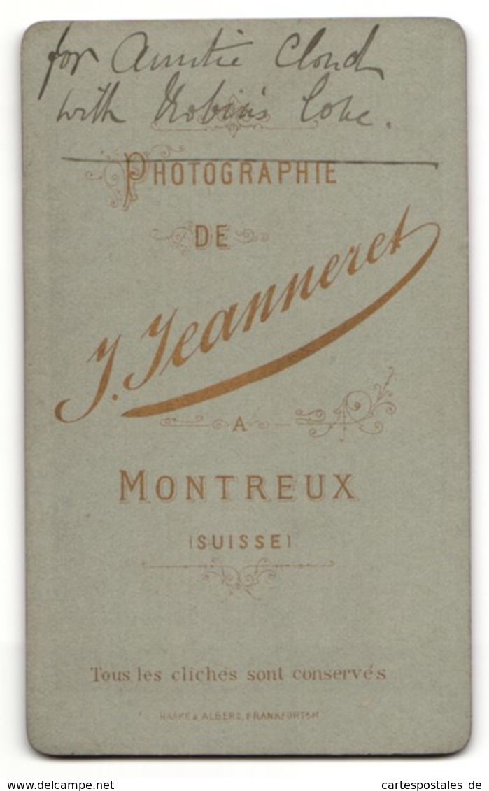 Fotografie J. Jeanneret, Montreux, Portrait Junges Mädchen Im Einfachen Kleid Mit Hut U. Stock - Personnes Anonymes