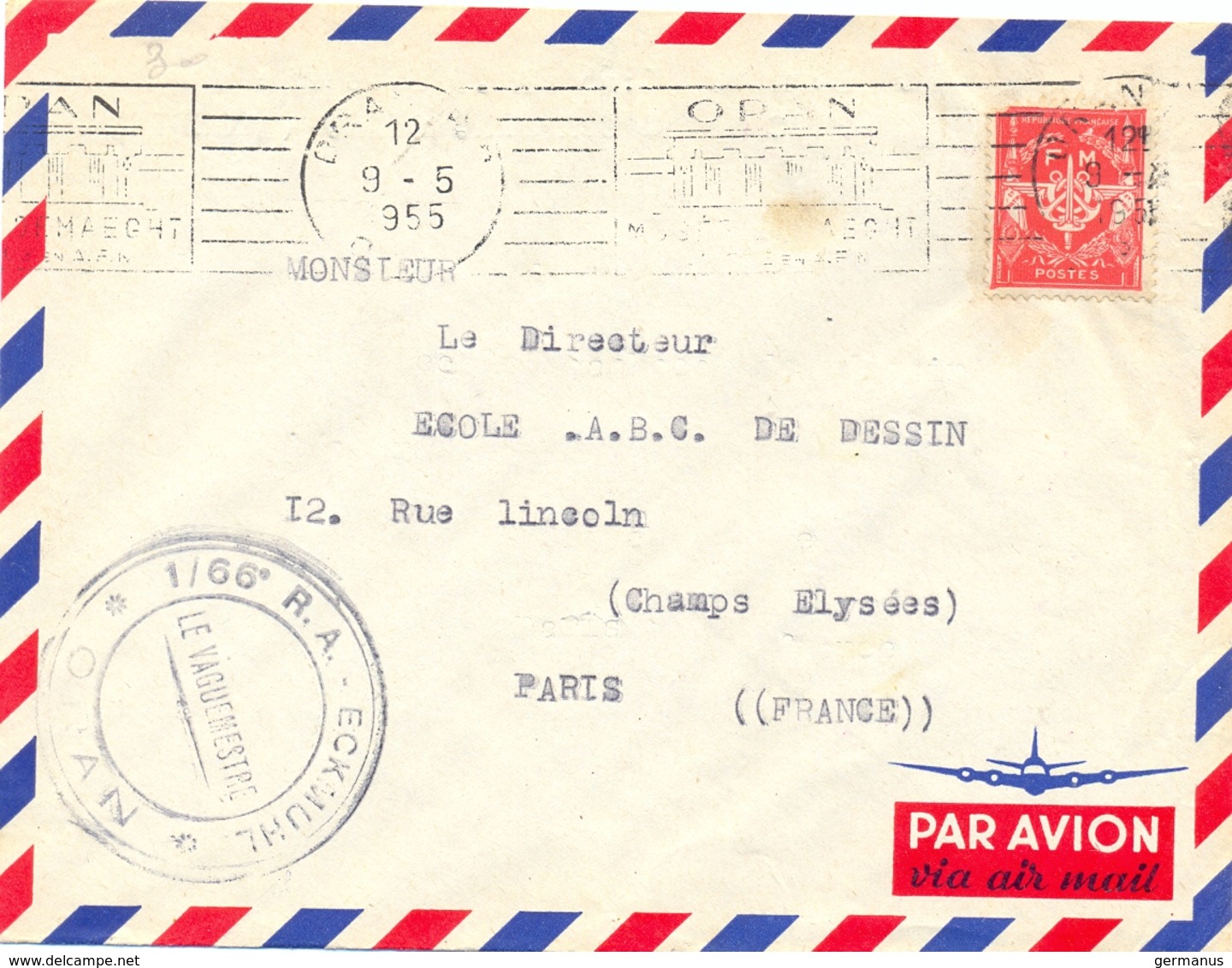 GUERRE D'ALGERIE 1/66e R.A. (Régiment D'Artillerie) - ECKMUHL * ORAN *  OMec RBV ORAN R.P. Du 9-5-1955 - War Of Algeria