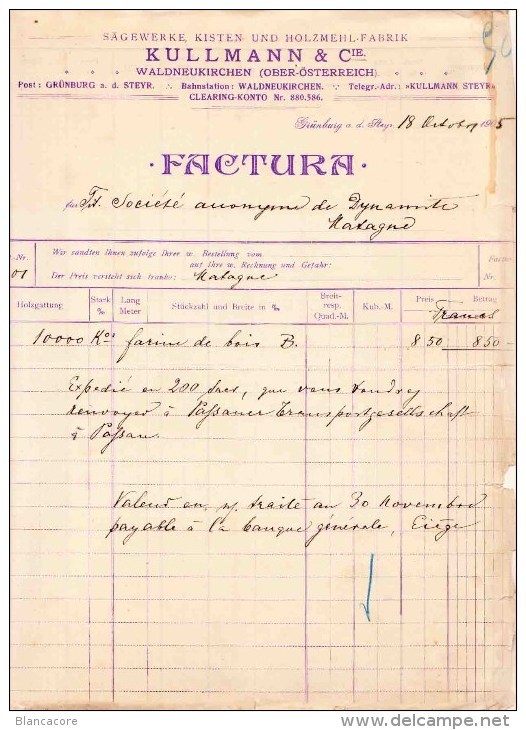 GRÜNBURG 1904 / Oberösterreich /KULLMANN / SAGEWERKE KISTEN UND HOLZMEHL FABRIK - Österreich