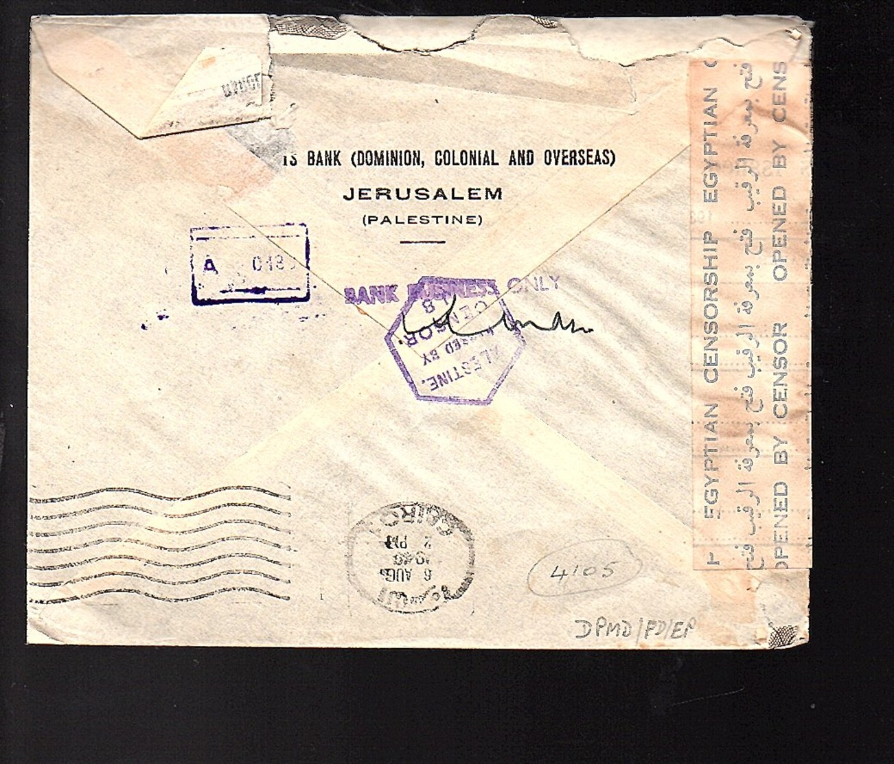 1940 Palestine Jerusalem Censored > Cairo American Express (190) - Palestine