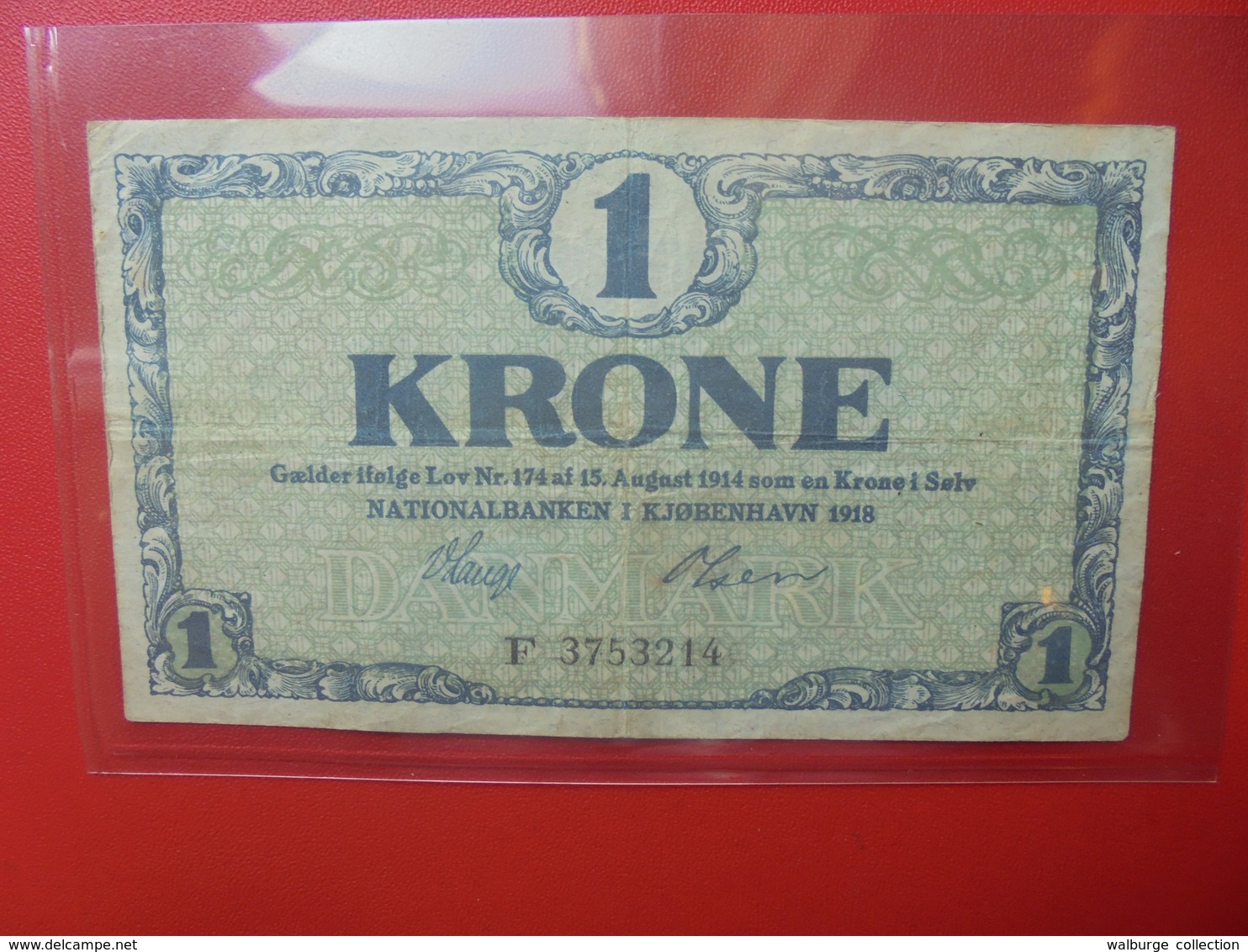 DANEMARK 1 KRONE 1918 CIRCULER (B.6) - Danemark