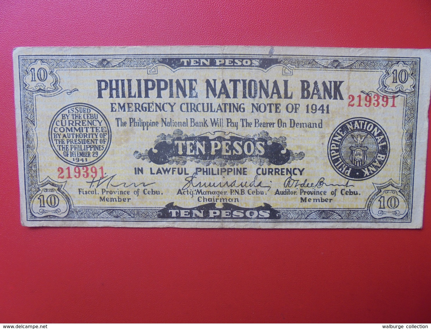 PHILIPPINES 10 PESOS DECEMBRE 1941 (EMERGENCY CIRCULATING NOTE) CIRCULER (B.6) - Philippines