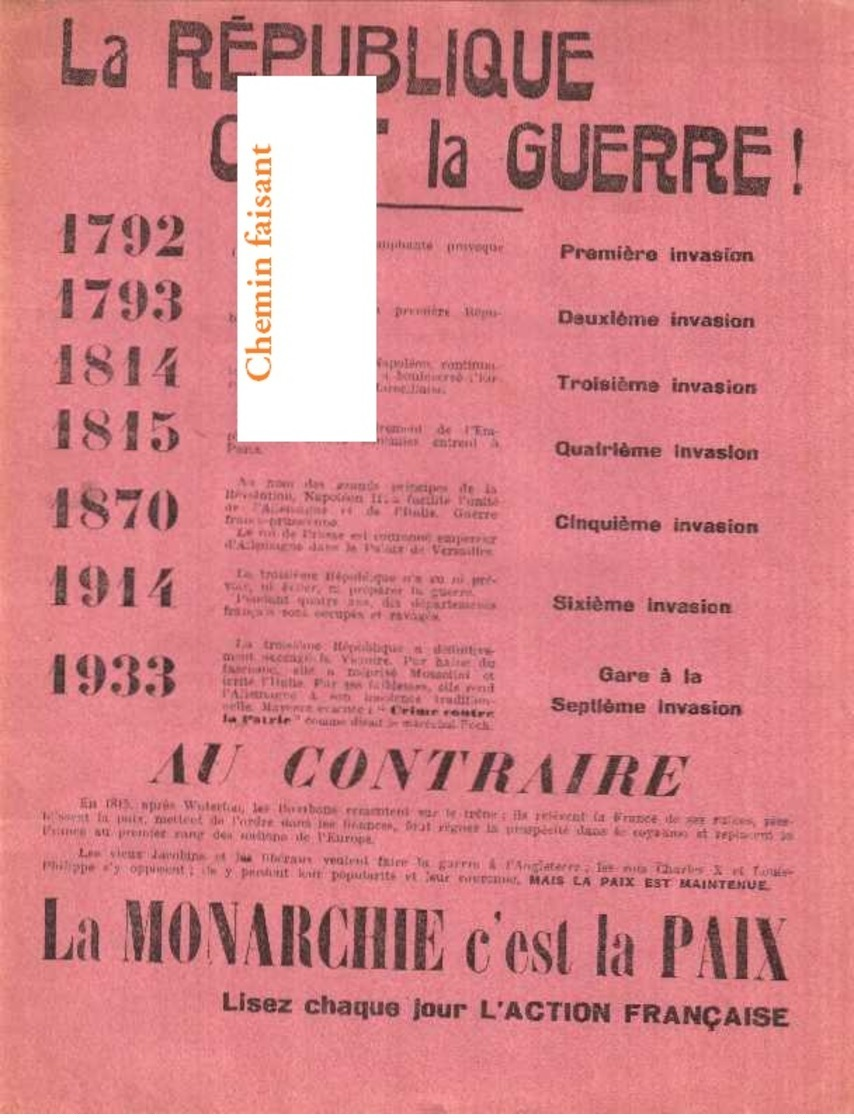 Affichette L'ACTION FRANÇAISE Monarchie & République - Affiches