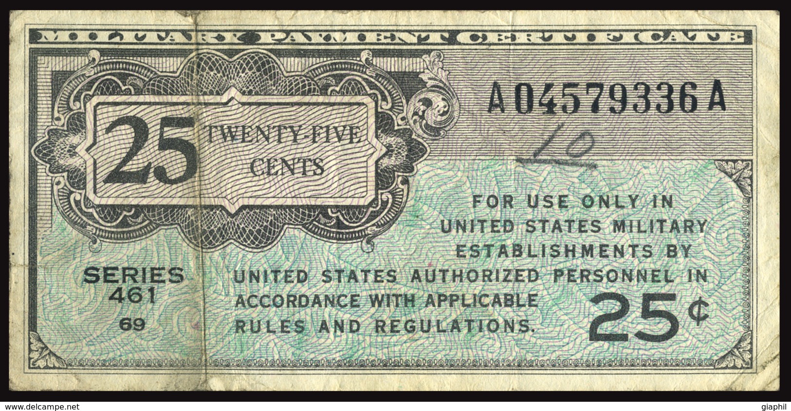 UNITED STATES 1946 MILITARY PAYMENT CERTIFICATE (SERIES 461) 25 CENTS OFFER!!! - 1951-1954 - Reeksen 481