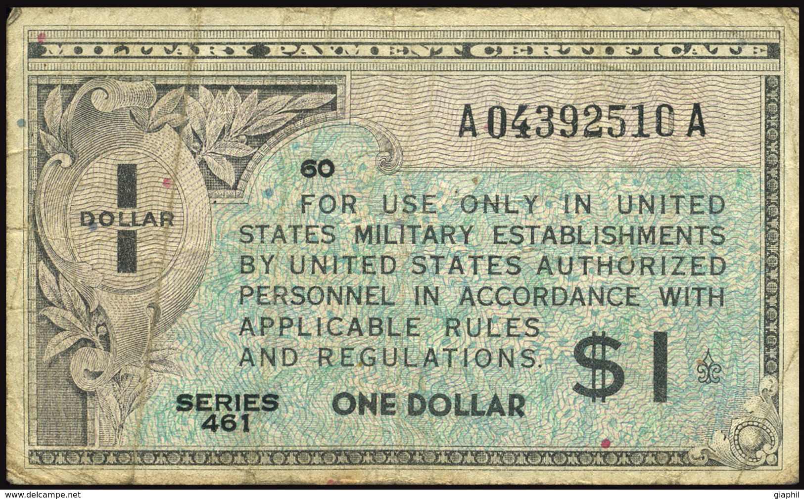 UNITED STATES 1946 MILITARY PAYMENT CERTIFICATE (SERIES 461) 1 $ OFFER!!! - 1951-1954 - Series 481