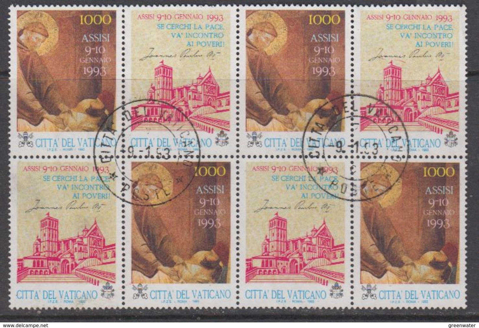 Vatican City 1993 Assisi 1v (+label) Bl Of 4  Used (44398B) - Gebruikt