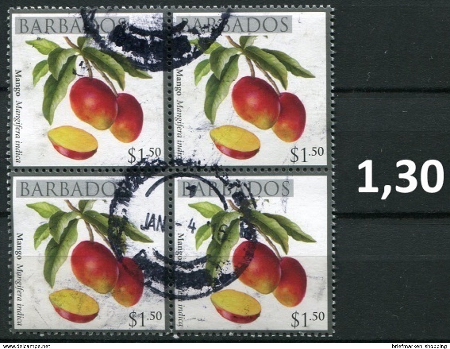 Barbados - Früchte / Fruits 2011 - 1,50 $ Im Viererblock - Bloc De 4 Gem. Scan / As Per Scan - Oo Oblit. Used Gebruikt - Barbados (1966-...)