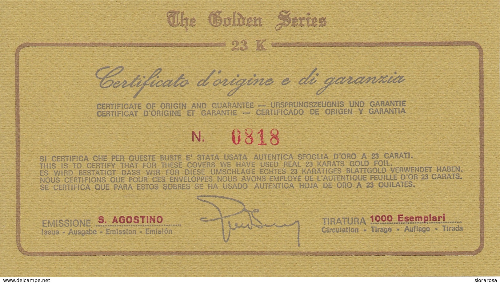 Vaticano 1987 Uf. 802 Sant' Agostino Prime Die Golden Series Con Certificato - Theologen