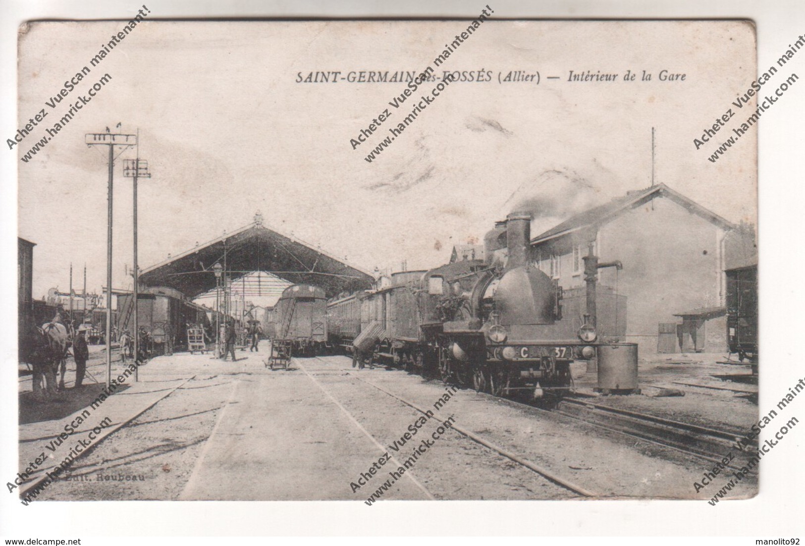 Rare Cpa Saint Germain Des Fossés (03) : Intérieur De La Gare ( Chargement Valises - Locomotive Wagons ) - Autres & Non Classés